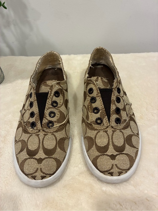 Coach Shoes - Coach Katie Tan/Brown Signature Slip-On Sneakers size 8